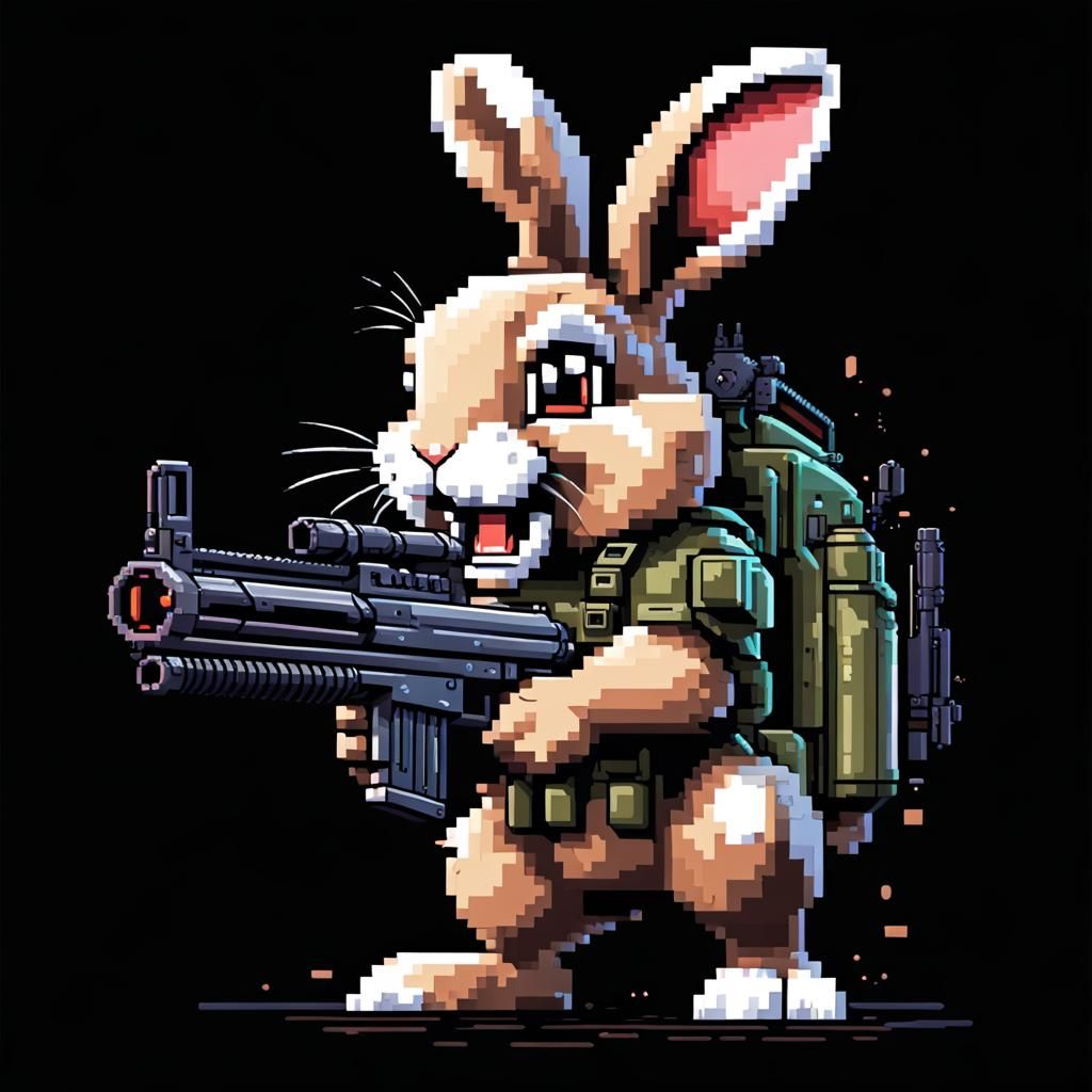 Pixel Art Bunny with Grenade Launcher