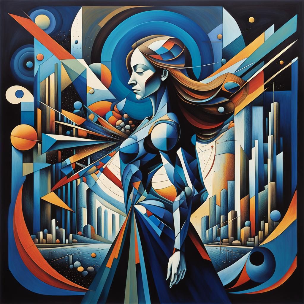 Abstract Metropolitan Scene in Cubist Style