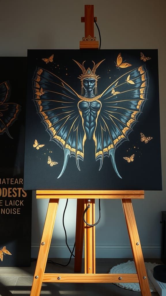 Obsidian Butterfly Goddess in Cubist Aztec Style