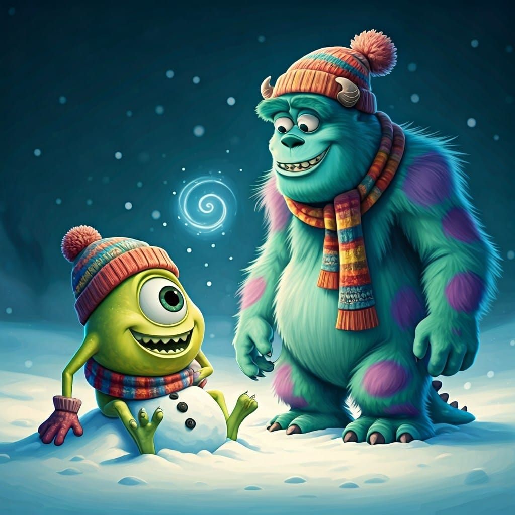 Sully and mike playing in the snow