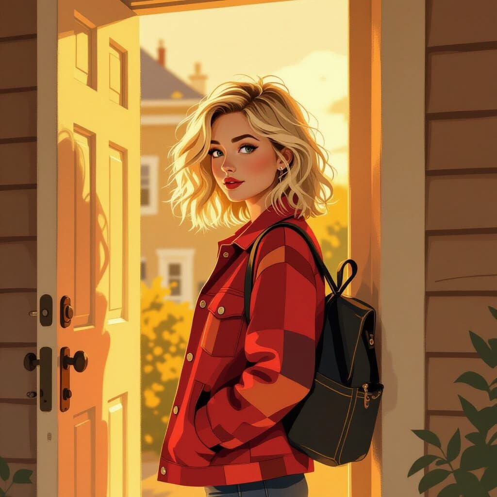 Woman in Red Jacket: Impressionist Whimsical Art