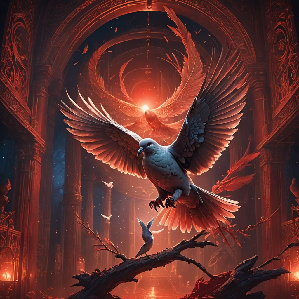 Dove and Balance in Red Light: Fantasy Art