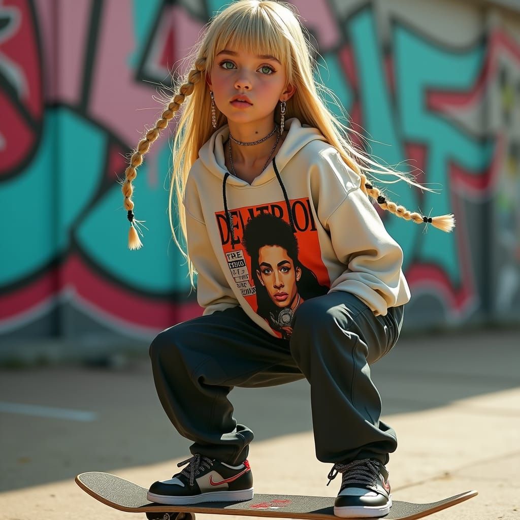 Girl on Skateboard in Matte Painting Style