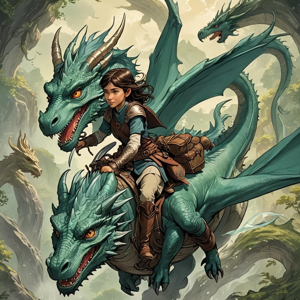 Dragon Rider Soaring Over Kingdom, Fantasy Art