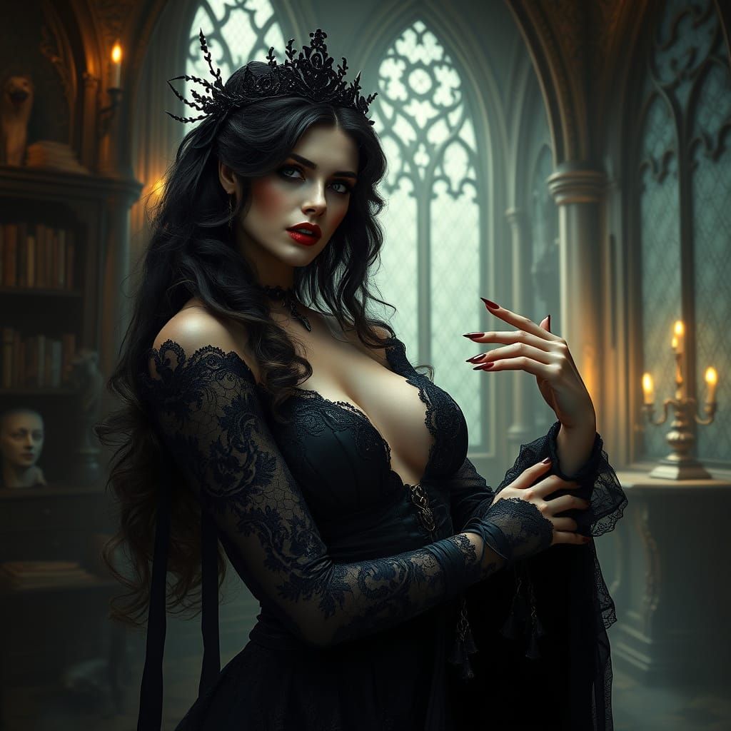 Elegant Siren Princess in Dark Victorian Attire