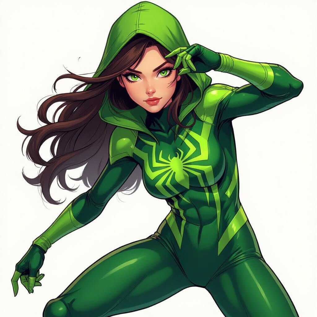 Emerald Spider-Woman in Comic Book Style