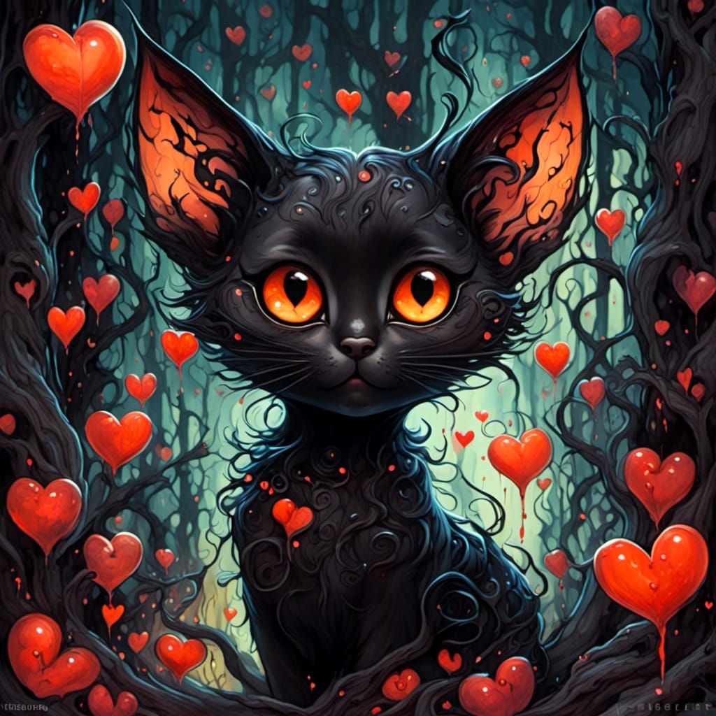 Chibi Siamese Cat in Magical Forest, Watercolor Art