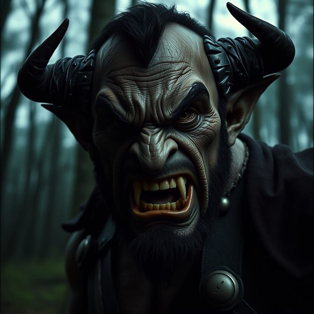 Menacing Orc Demon in Dark Forest, D&D Style