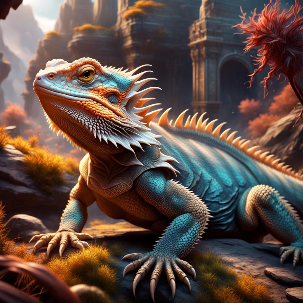 Detailed Matte Painting of a Bearded Dragon