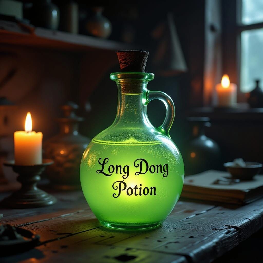 Glowing Uranium Glass Potion Bottle in a Witch's Shack