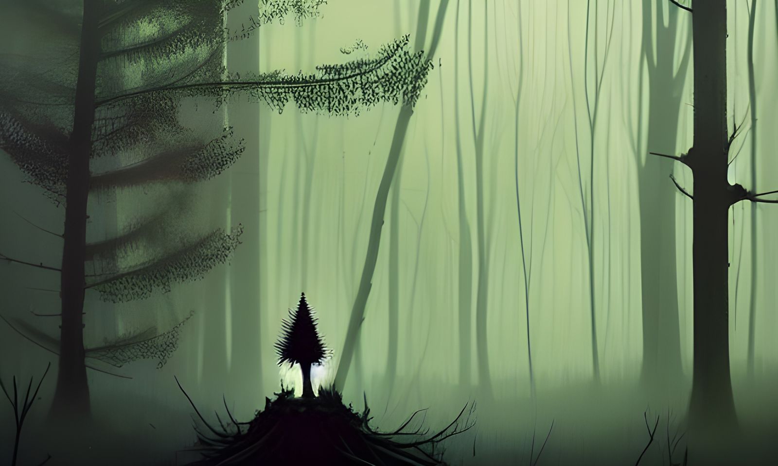 Lonely Ghost in Spooky Forest: Matte Painting