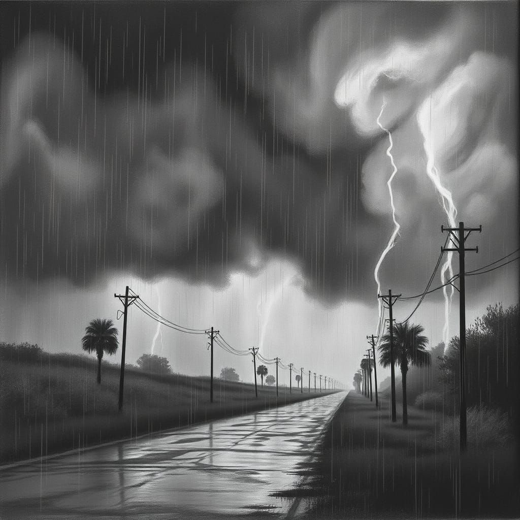 Stormy Louisiana Landscape in Hyperdetailed Charcoal Drawing...