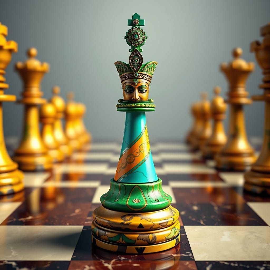 Vibrant Indian Queen Chess Piece in Pop Art Style