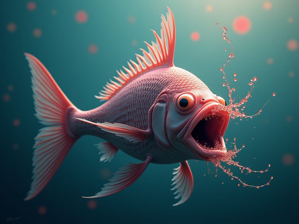 Laughing Alien Fish in Hyperreal Hiroshi Yoshida Style
