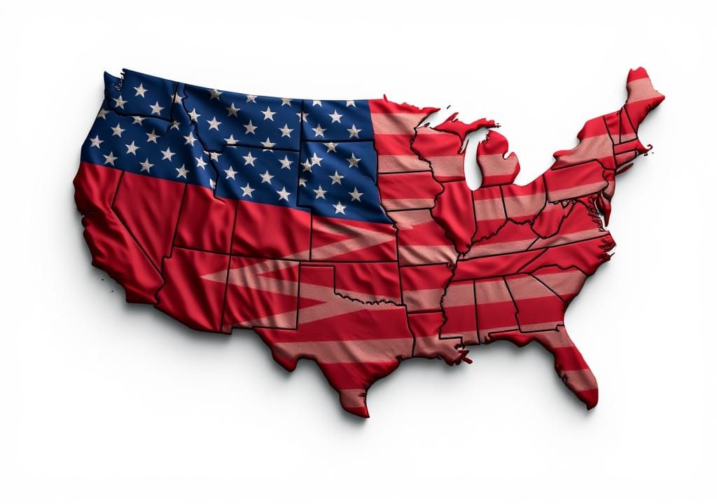 Detailed USA Map with Flag in Photorealistic Style