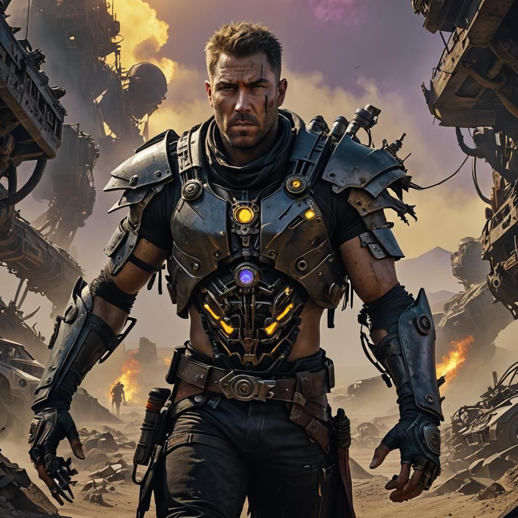Biomechanical Mad Max in Hell: Dark Fantasy Art