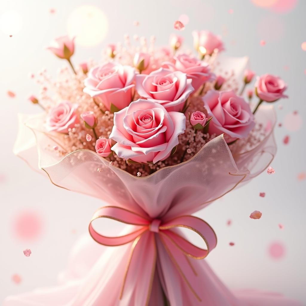 Pink Roses in Macro: Hyperrealistic Floral Bouquet