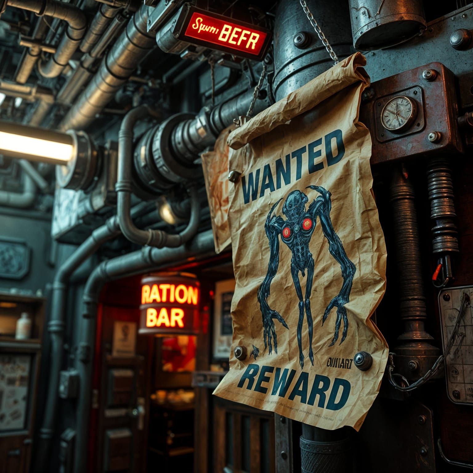 Wanted Poster in Gritty Spaceport: Maximalist Art
