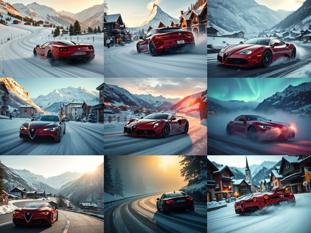 Epic 35mm Film Still of Drifting Alfa Romeo in Magical Zerma...