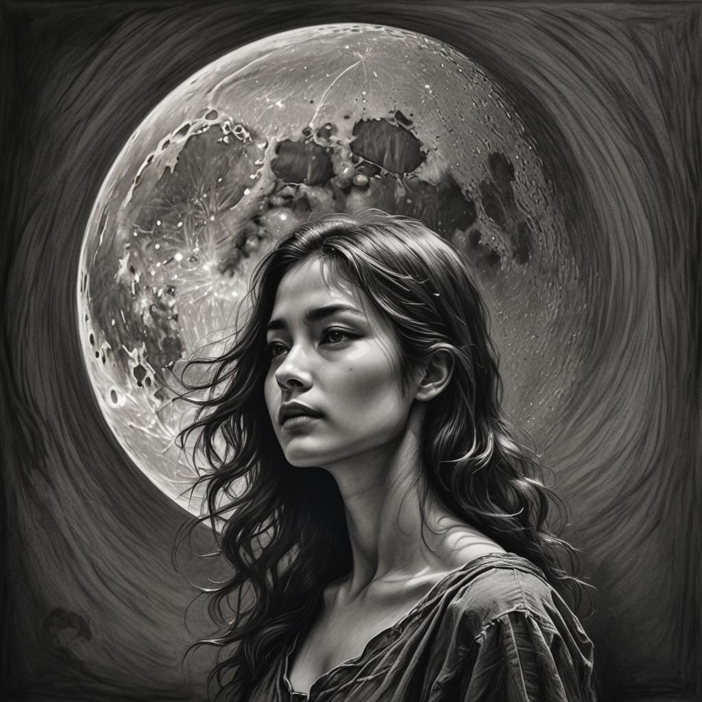 Mysterious Woman in Charcoal Drawing