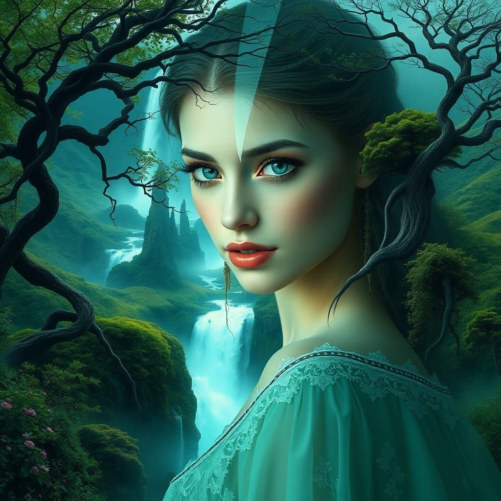 Woman Merged with Enchanted Land as Fantasy Art