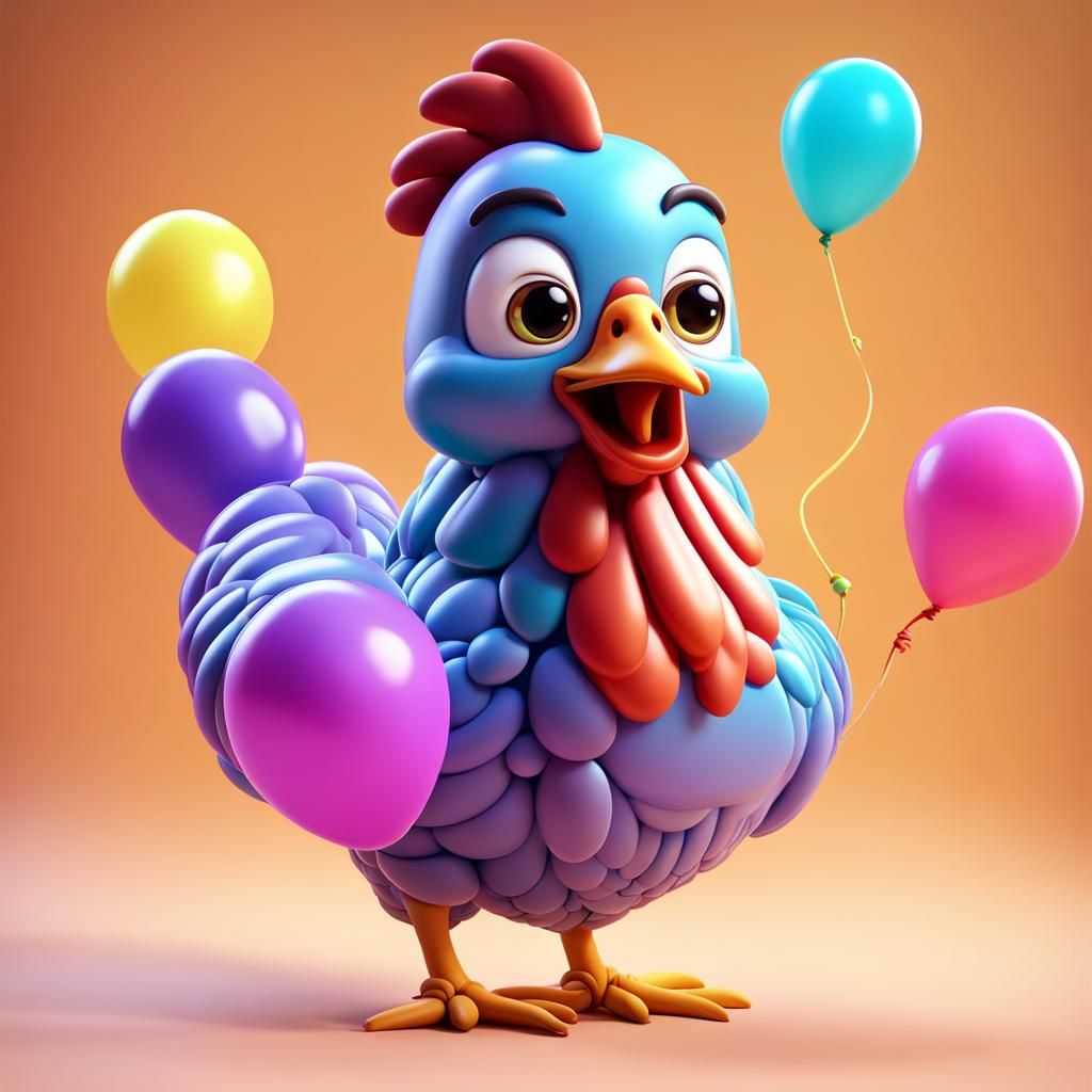 Balloon Chicken: Pixar-Style 3D Digital Art