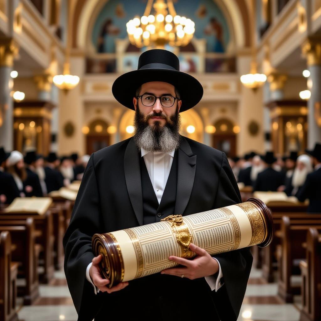 Orthodox Man with Torah Scroll in Synagogue