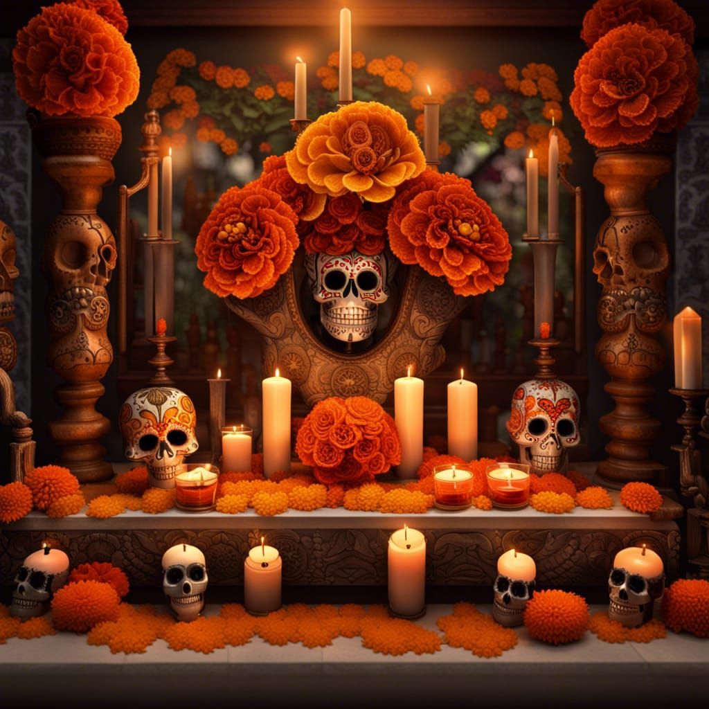 Day of the Dead Altar with Marigolds