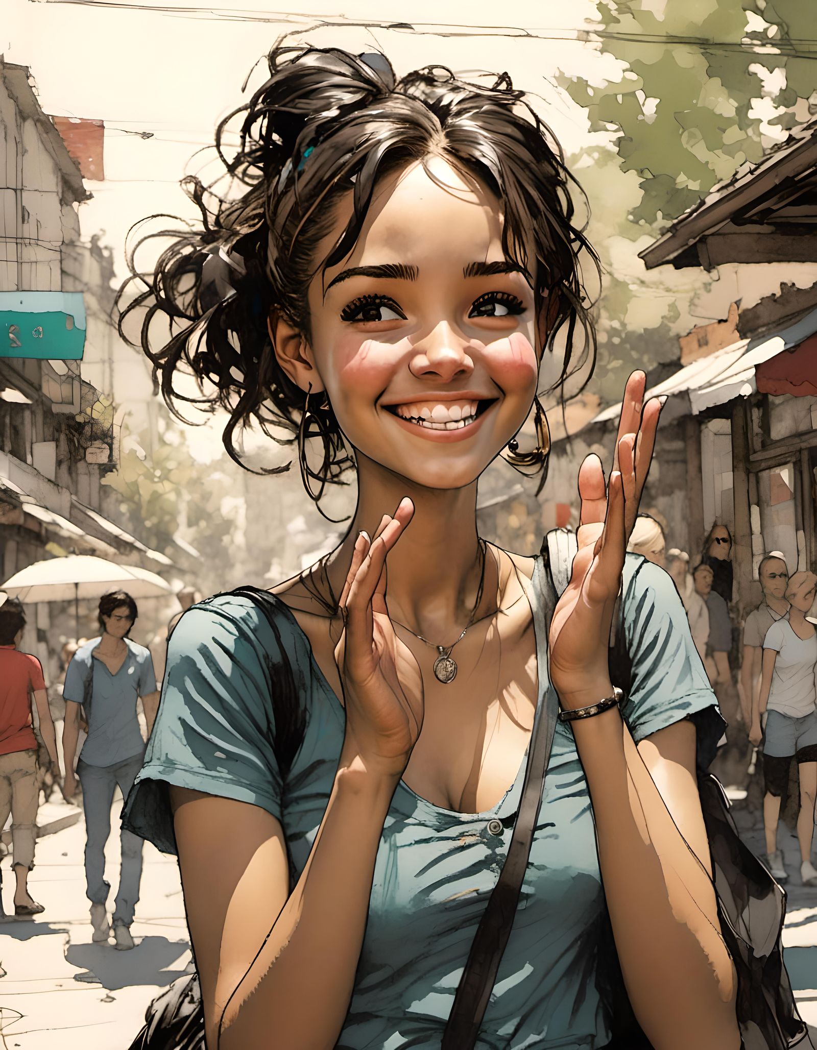 Sweetly Amused Woman Says Goodbye: Digital Comic