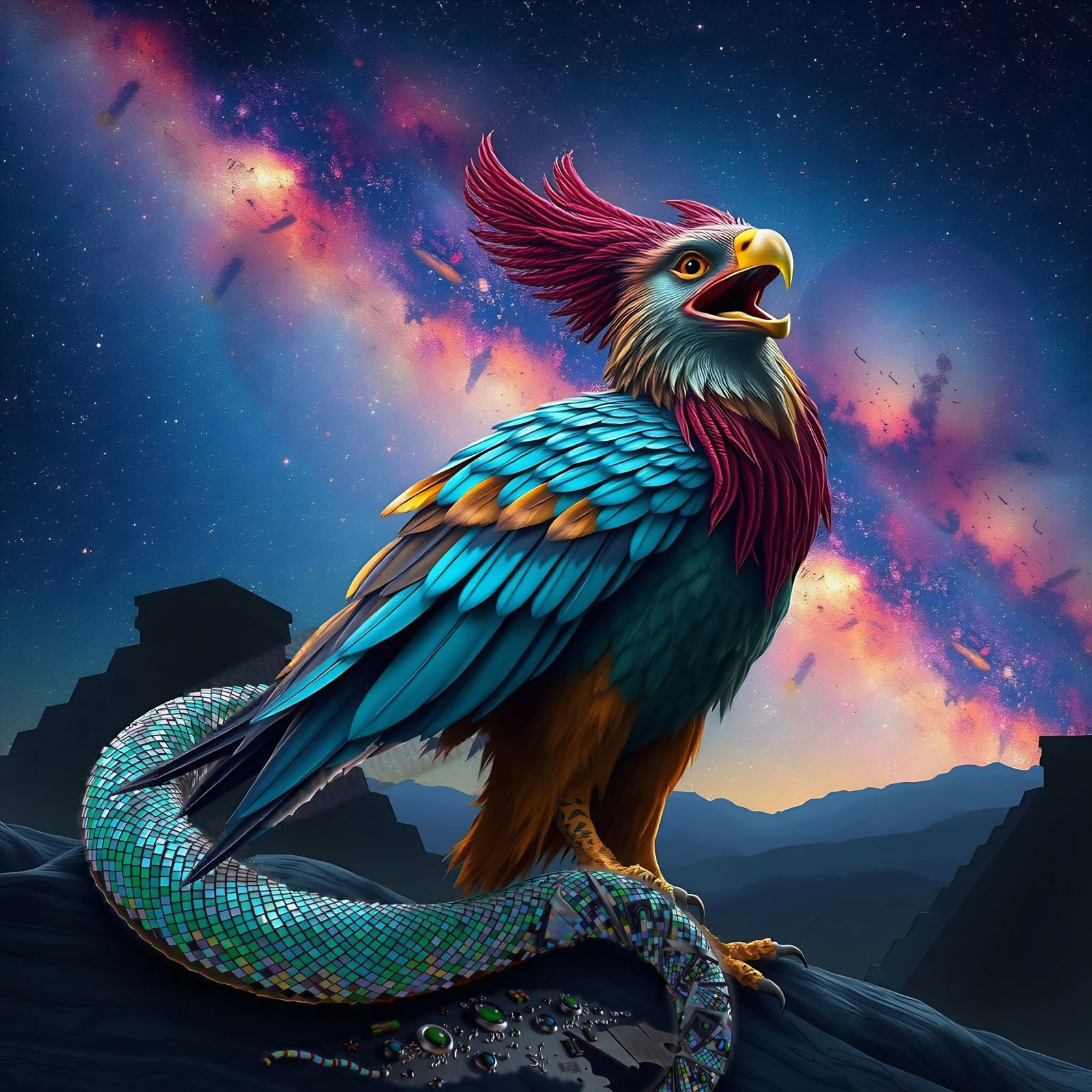 Mayan Hawk-Wyvern Hybrid in Astral Landscape