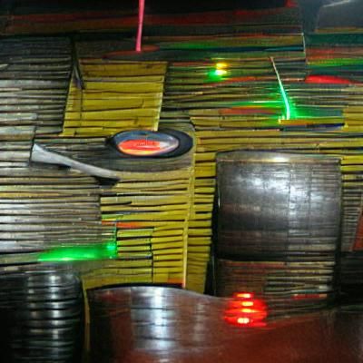 Retro Disco Scene with Neon Lights and Dancers