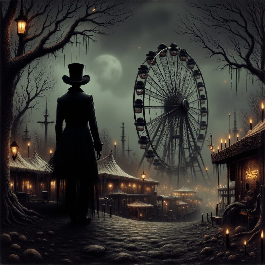 Gothic Carnival at Night in Dark Fantasy Style