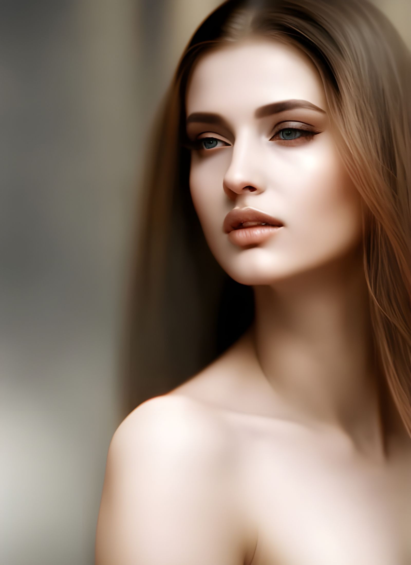 Woman in Cafe: Photorealistic Dreamy Portrait