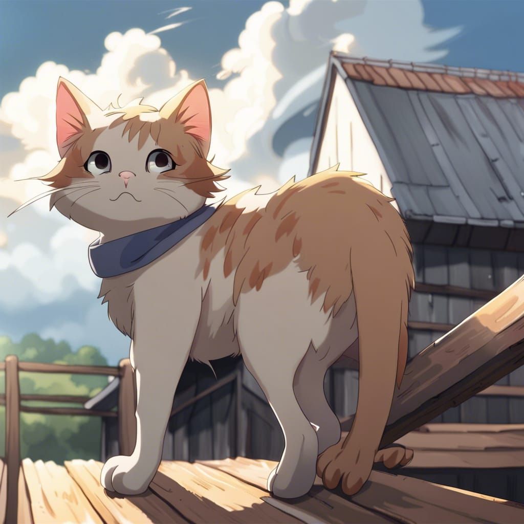 Anime Cat on Barn Roof