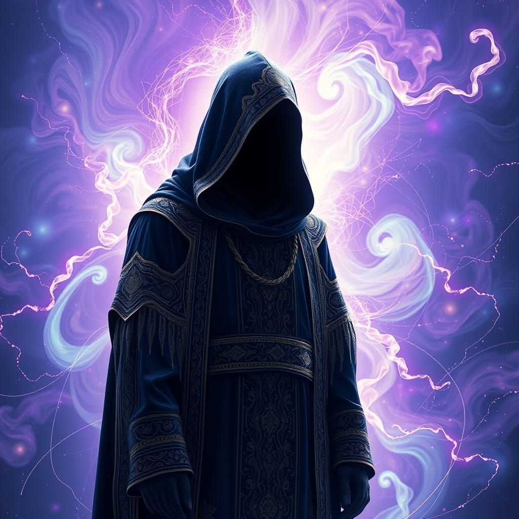 Mysterious Figure in Celestial Convergence, with Ethereal Ro...