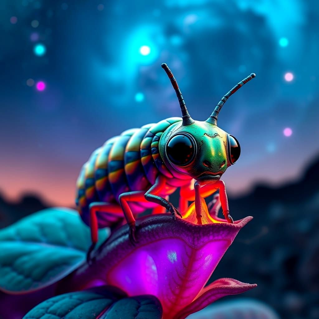 Photorealistic Alien Caterpillar with Human-Like Eyes