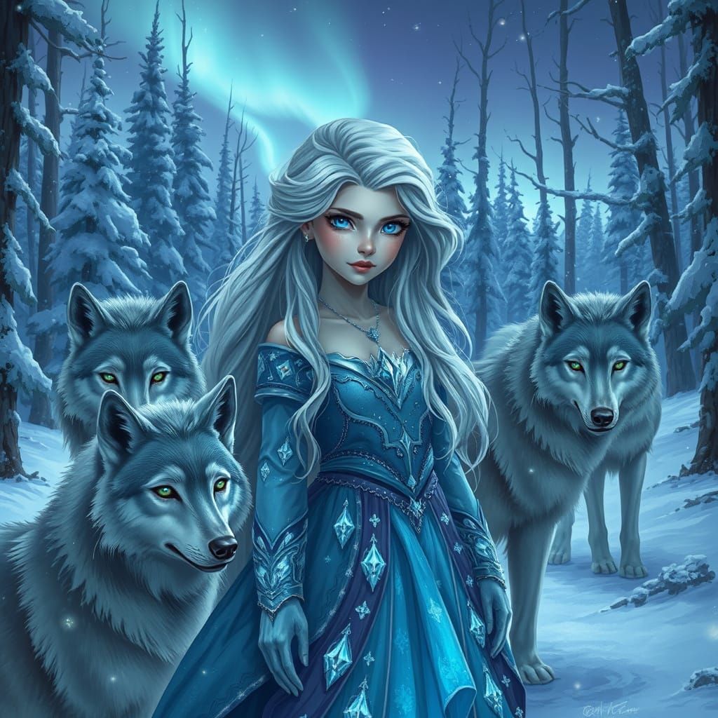 Majestic Snow Princess in a Dreamlike Winter Wonderland