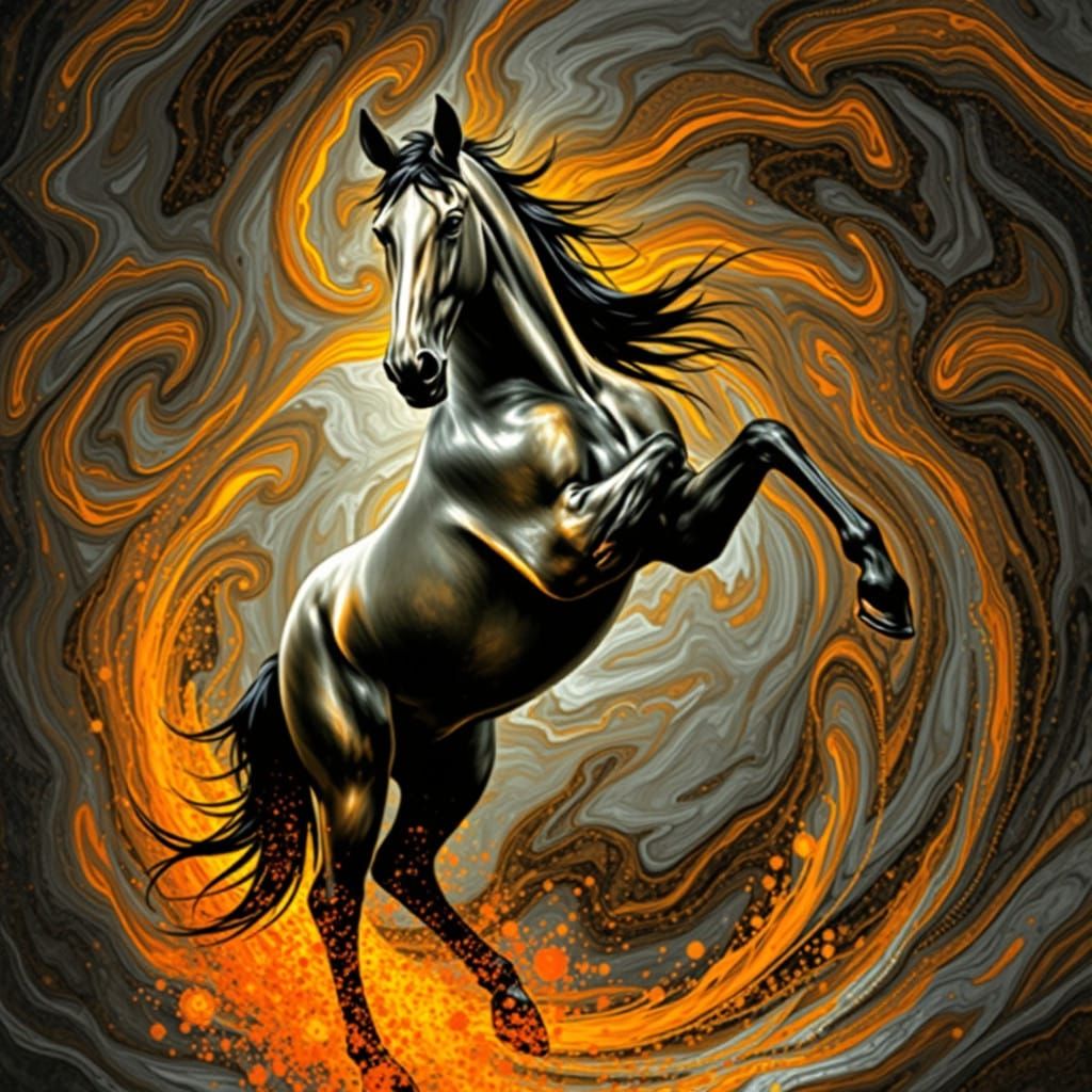 Sleek Silhouette Horse in Vibrant Pointillist Background