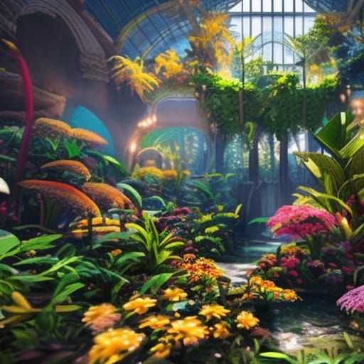 Lush Conservatory Interior in Detailed Matte Painting