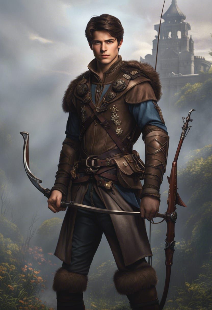 Handsome Young Archer in Medieval Hunter Outfit