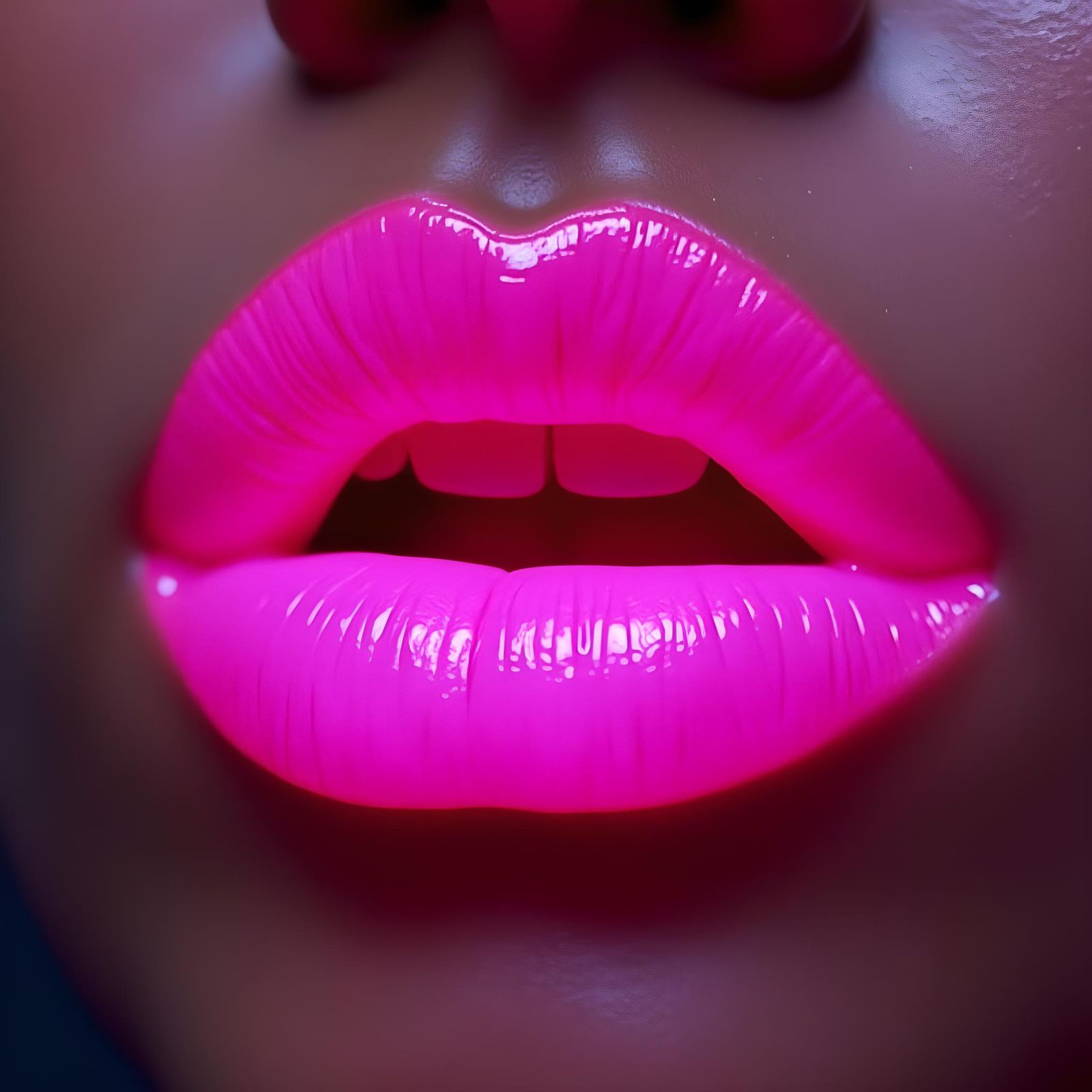 Pink Lips Close-Up in Y2K Neon Style