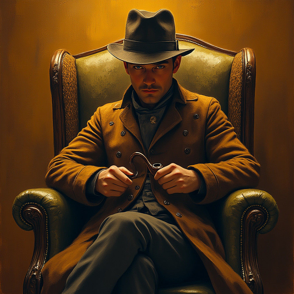 Sherlock Holmes in Ornate Armchair, Impressionist Oil Painti...