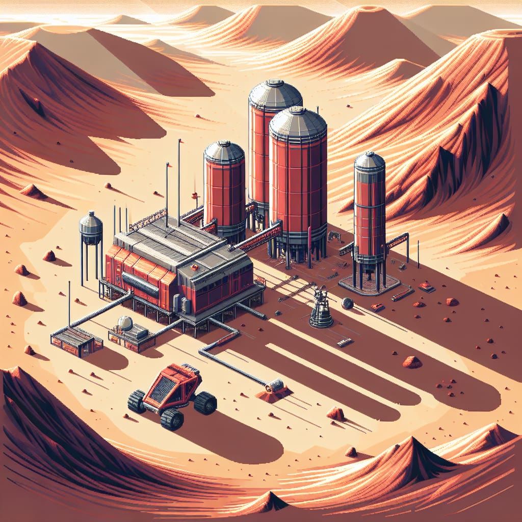 Isometric Pixel Art: Mars Explorer Outpost at Sunset