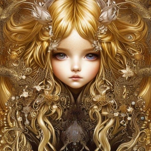 Hyperdetailed Gold Filigree Creature in Digital Art Style