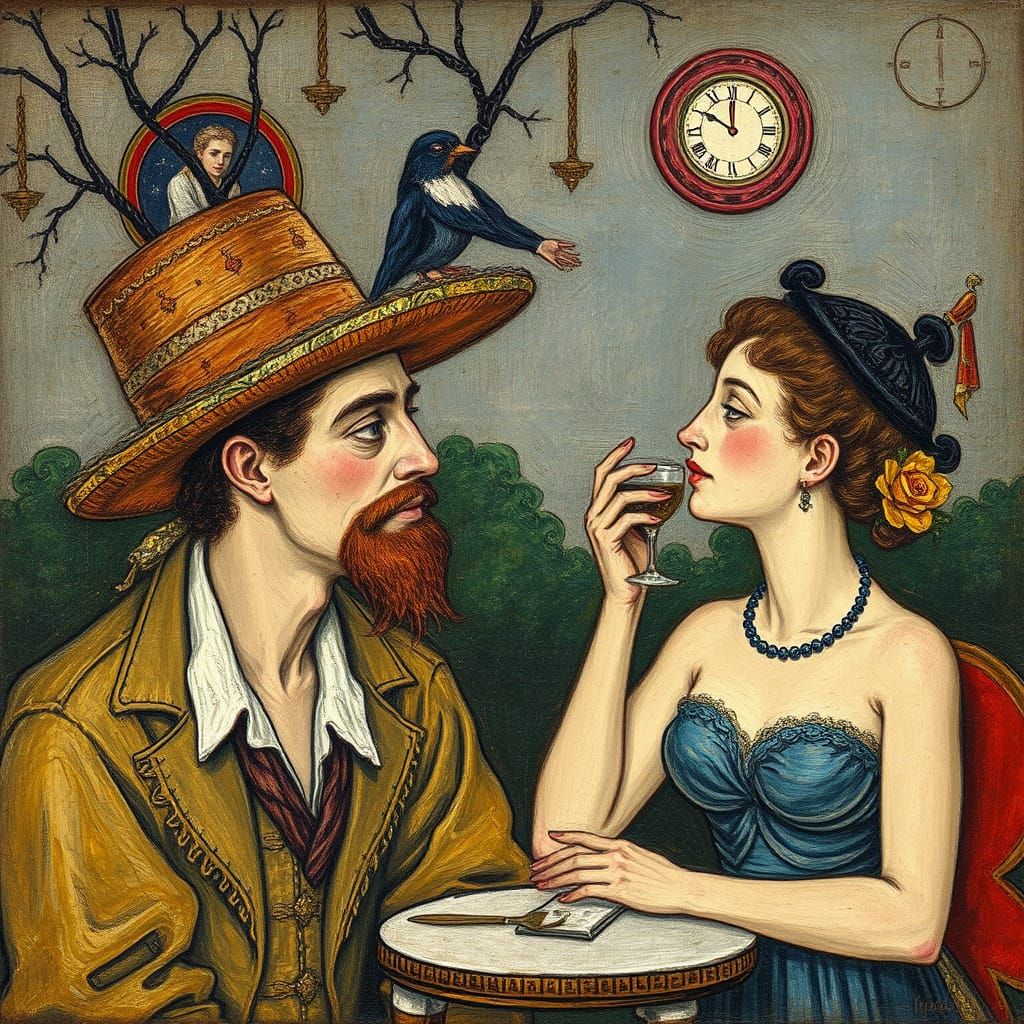 Allegorical Pointillist Oil Painting in Rops and Utrillo Sty...