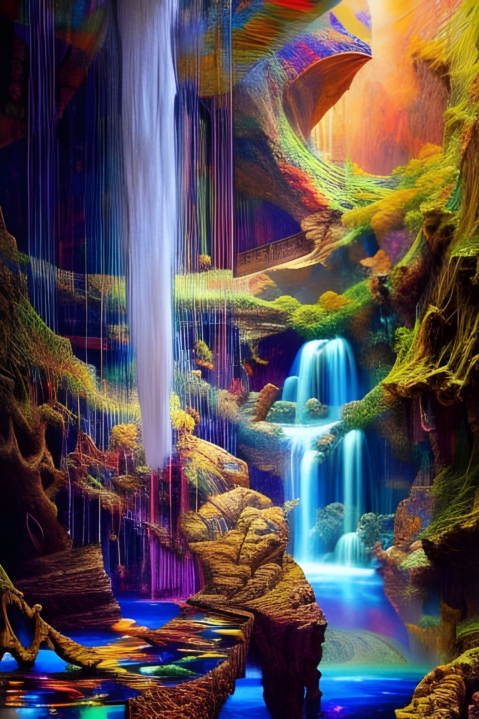 Hyperdetailed Cave Waterfall in Photorealistic Style