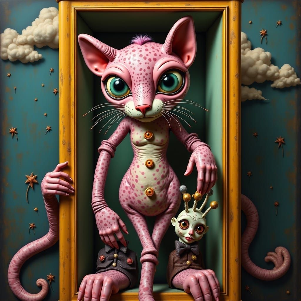 Mysterious Pink Panther in a Phone Booth Surrealist Scene