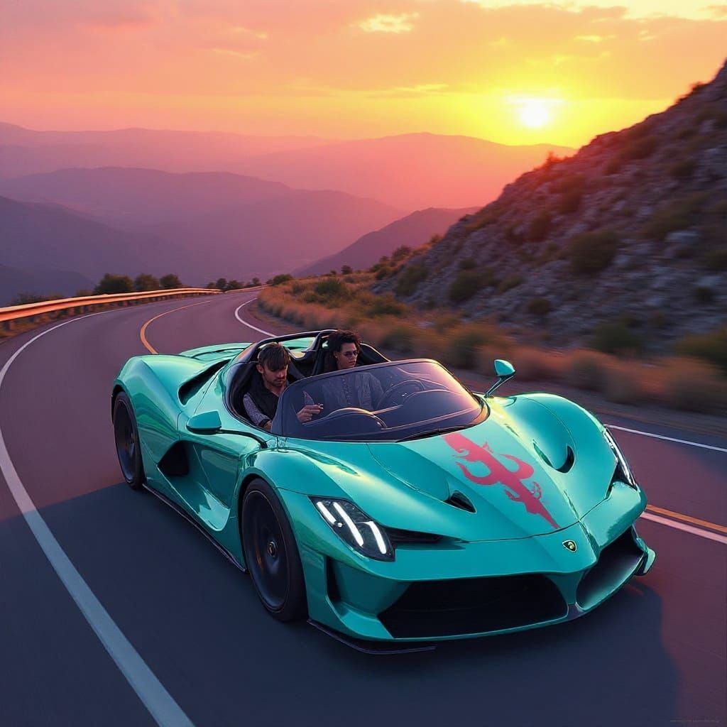 Custom Car with Bluish-Green Paint and Red Flames