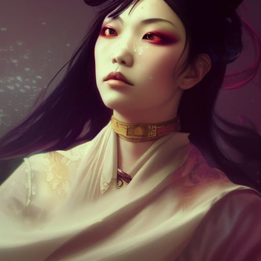 Gothic Asian Woman Portrait in Art Nouveau Style
