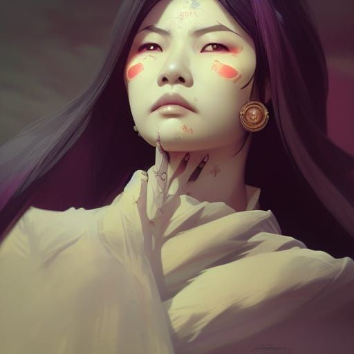 Gothic Asian Woman Portrait in Art Nouveau Style